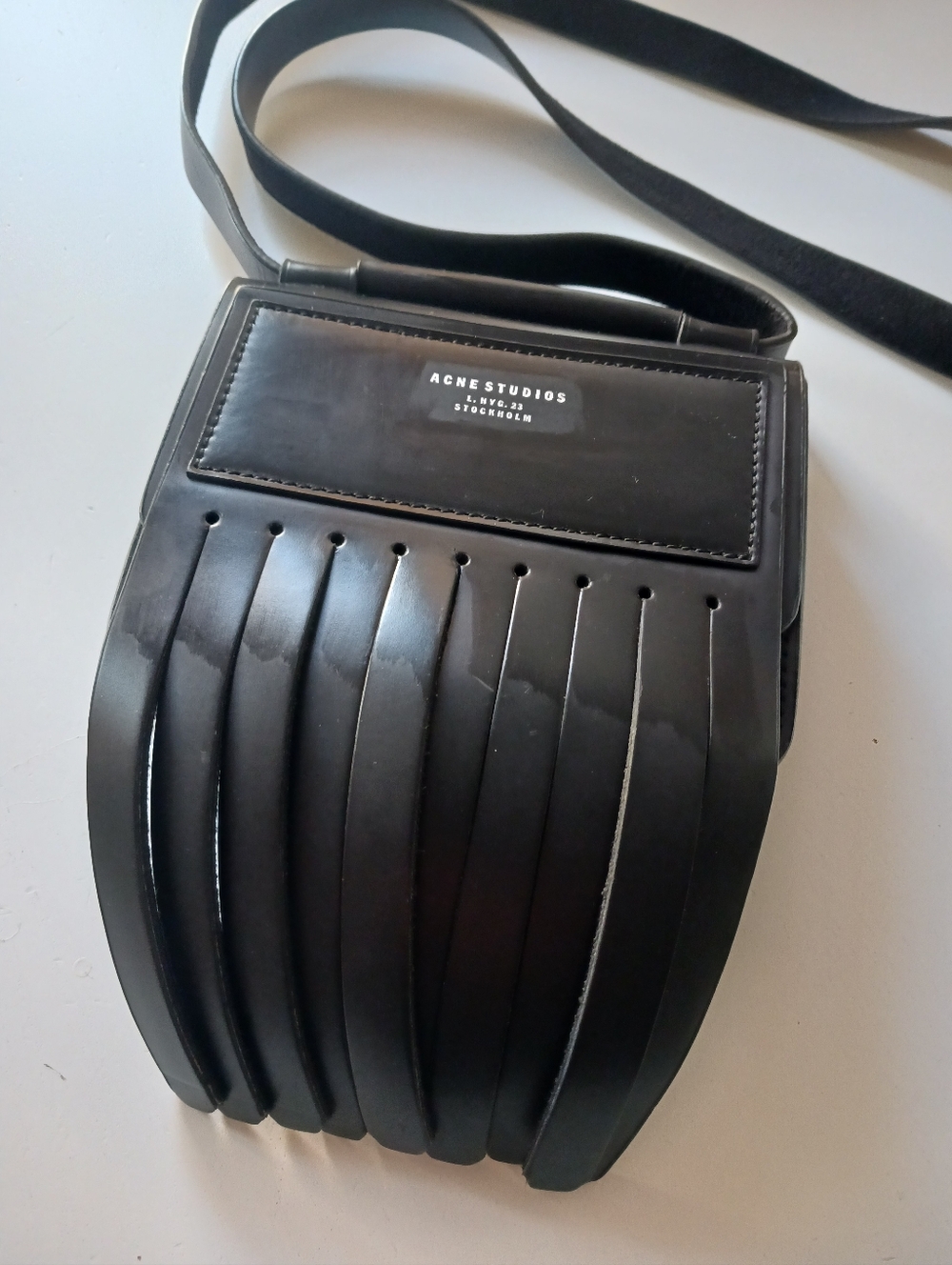 ACNE STUDIO Black Leather Fringe Mini Crossbody Bag - Picture 2 of 11